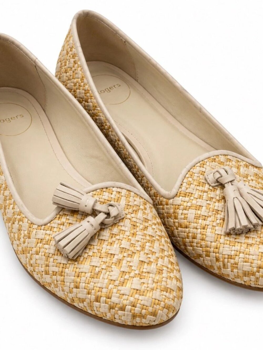 Jack Rogers Worth II Smoking Flats Sand Raffia Woven Tassel 8M